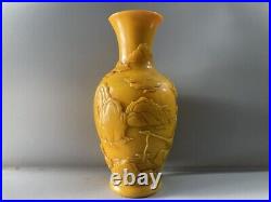 Collection China Yellow Glaze Carved Exquisite Figure-story Vase Home Decor Art