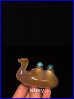 Collection Chinese Antique Agate Carved Exquisite Camel Statue Snuff Bottle Rare