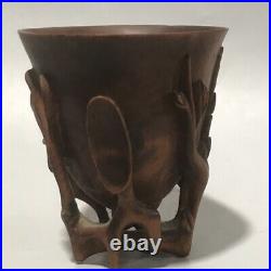 Collection Chinese Antique Boxwood Carved Exquisite Plum Blossom Cup Statue Rare