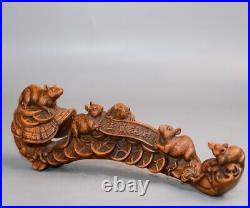 Collection Chinese Antique Boxwood Carved Exquisite Ruyi Animal Statue Decor