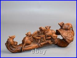 Collection Chinese Antique Boxwood Carved Exquisite Ruyi Animal Statue Decor