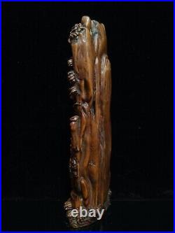 Collection Chinese Antique Boxwood Carved Kwan-yin Statue Pine Decor Sculpture
