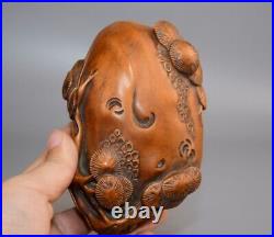 Collection Chinese Antique Boxwood Wood Carved Exquisite Pine Statue Jewelry Box