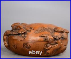 Collection Chinese Antique Boxwood Wood Carved Exquisite Pine Statue Jewelry Box