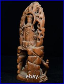 Collection Chinese Antique Boxwood Wood Carving Buddha Statue Ksitigarbha Statue