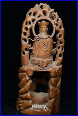 Collection Chinese Antique Boxwood Wood Carving Buddha Statue Ksitigarbha Statue