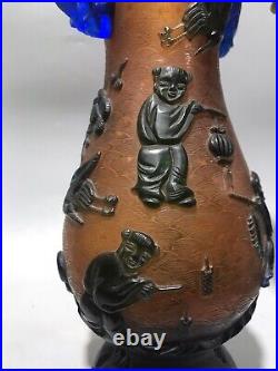 Collection Chinese Antique Colored Glaze Carved Figure-story Vase Home Decor Art