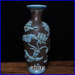 Collection Chinese Antique Colored Glaze Carved Flower Bat Vase Home Decor Art