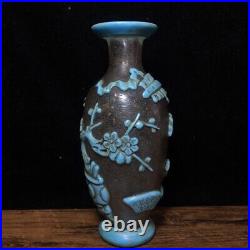 Collection Chinese Antique Colored Glaze Carved Flower Bat Vase Home Decor Art