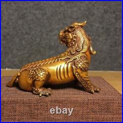 Collection Chinese Antique Copper Carved Unicorn Gilded Statue Gift Home Decor