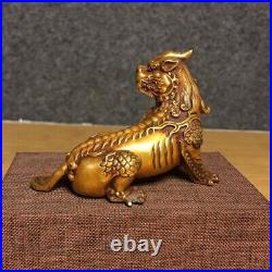 Collection Chinese Antique Copper Carved Unicorn Gilded Statue Gift Home Decor