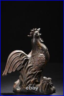 Collection Chinese Antique Copper Handmade Exquisite Rooster Statue Sculpture
