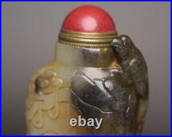 Collection Chinese Antique Hetian Jade Carved Bird Statue Snuff Bottle Nice Art