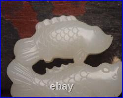 Collection Chinese Antique Hetian Jade Carved Double Fish Statue Pendant Jewelry