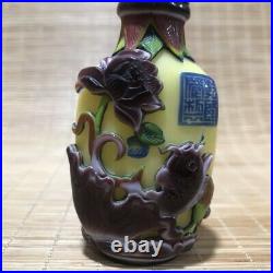Collection Chinese Antique Multicolored Glaze Carved Lotus And Fish Snuff Bottle