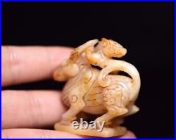 Collection Chinese Antique Natural Hetian Jade Carved Auspicious Beast Statue