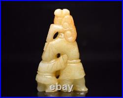 Collection Chinese Antique Natural Hetian Jade Carved Character Statue Gift Art
