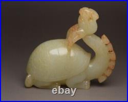 Collection Chinese Antique Natural Hetian Jade Carved Dragon Turtle Statue Art