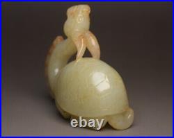 Collection Chinese Antique Natural Hetian Jade Carved Dragon Turtle Statue Art