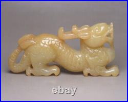Collection Chinese Antique Natural Hetian Jade Carved Exquisite Dragon Statue