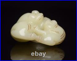 Collection Chinese Antique Natural Hetian Jade Carved Exquisite Frog Statue
