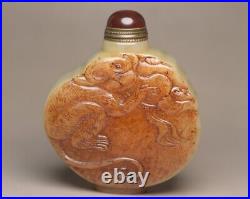 Collection Chinese Antique Natural Hetian Jade Carved Monkey Statue Snuff Bottle