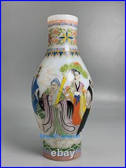 Collection Chinese Antique Old Beijing Glaze Carved Painted Eight Immortals Vase