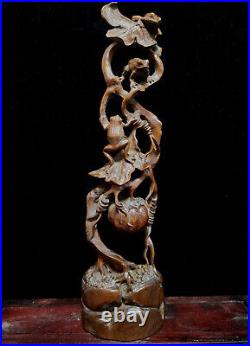 Collection Chinese Antique Vintage Boxwood Beautiful Carving Exquisite Statue