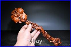 Collection Chinese Antique Vintage Boxwood Carving Nice Peach Ruyi Statue Decor