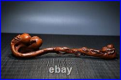 Collection Chinese Antique Vintage Boxwood Carving Nice Peach Ruyi Statue Decor