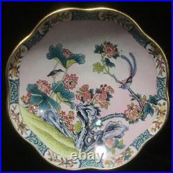 Collection Chinese Antique Vintage Copper Cloisonne Flower Bird Plate Home Decor