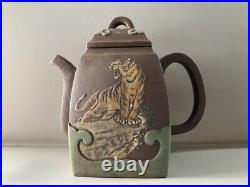 Collection Chinese Antique Yixing Zisha Clay Teapot Painted Tiger Teapot Tea Set