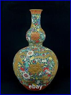 Collection Chinese Famille Verte Gilt Carved Porcelain Vases(Marked)