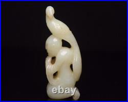 Collection Chinese Natural Hetian Jade Carved Exquisite Character Bird Statue
