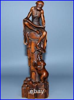Collection Chinese Vintage Antique Boxwood Carved Arhat Figure Statue Decor Art