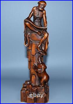 Collection Chinese Vintage Antique Boxwood Carved Arhat Figure Statue Decor Art