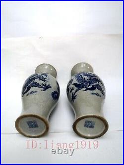 Collection a Pair Chinese Old blue-and-white Porcelain Dragon Vase H 9.5 inch