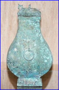 Fanghu Han Dynasty 206bc 220ad Chinese Bronze Ritual Wine Vessel Jug & Cover