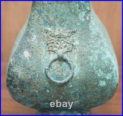 Fanghu Han Dynasty 206bc 220ad Chinese Bronze Ritual Wine Vessel Jug & Cover