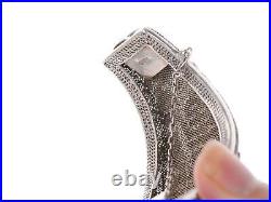 Huge antique Chinese silver enamel rose quartz bracelet