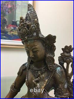 Large Antique Bronze Tara Buddha Statue Chinese Tibetan Nepal, Estate Collection