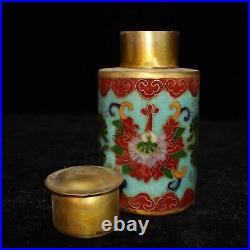 Old Collection Chinese Antique Pure Copper Cloisonne Nice Tea Caddy Box Storage