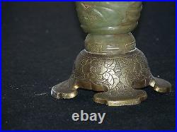 Pair-Chinese Qing Dy Antique c1800's Hetian Jade Hand Carved Lamps/Vases Bronze