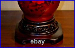 Pair Of Large 33 Chinese Porcelain Vase Lamps Crystal Red Under Glaze Peonys