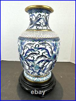 Signed Collectible Vintage Chinese Cloisonne Vase 10.5'' Tall