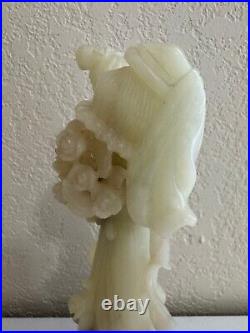 Vintage Antique Chinese Soapstone Carving Statue Woman with Flowers & Object
